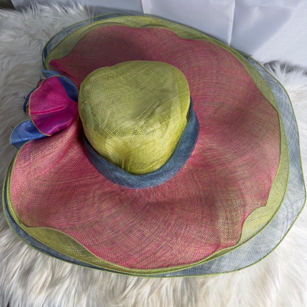 C.C Exclusives Sinamay Straw Derby Hat Wide‎ Brim Floral Kentucky Derby